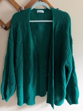 Paprika Emerald Green Open-Front Textured Knit Cardigan